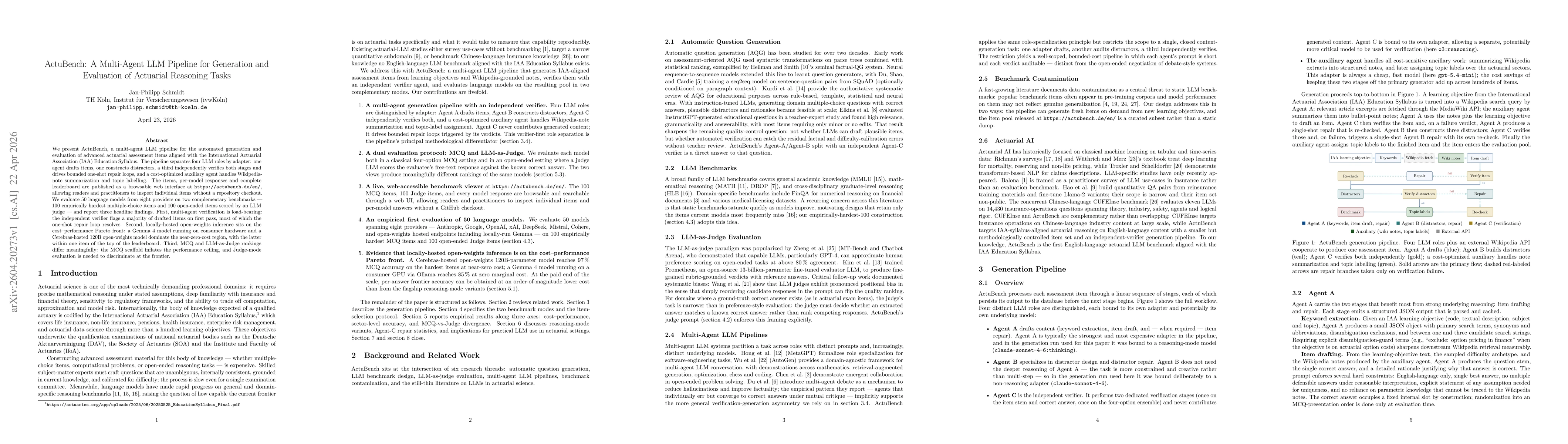 Thumbnail for ActuBench: A Multi-Agent LLM Pipeline for Generation and Evaluation of Actuarial Reasoning Tasks