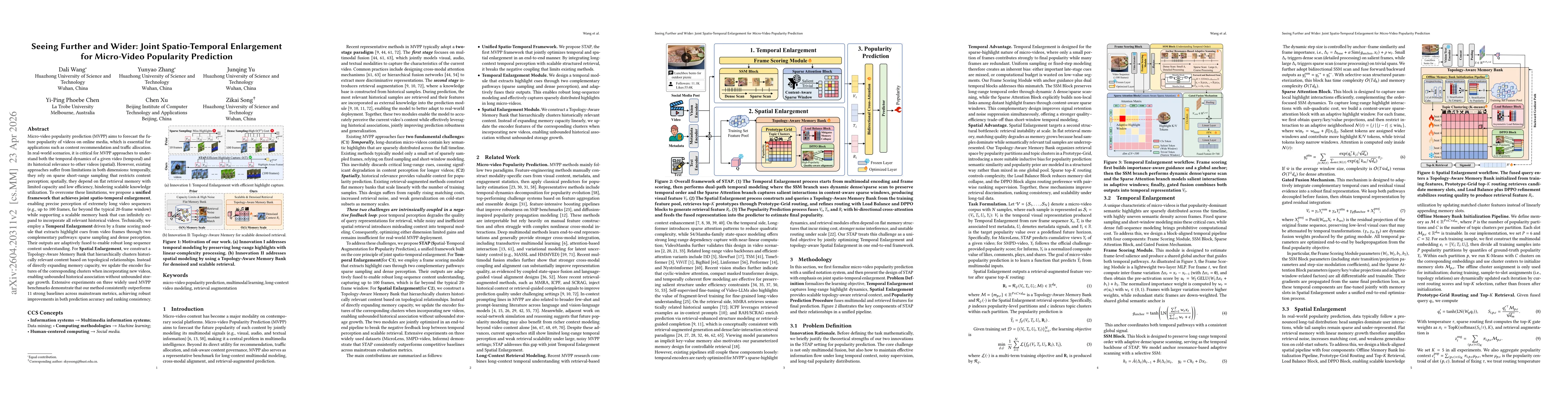 Thumbnail for Seeing Further and Wider: Joint Spatio-Temporal Enlargement for Micro-Video Popularity Prediction