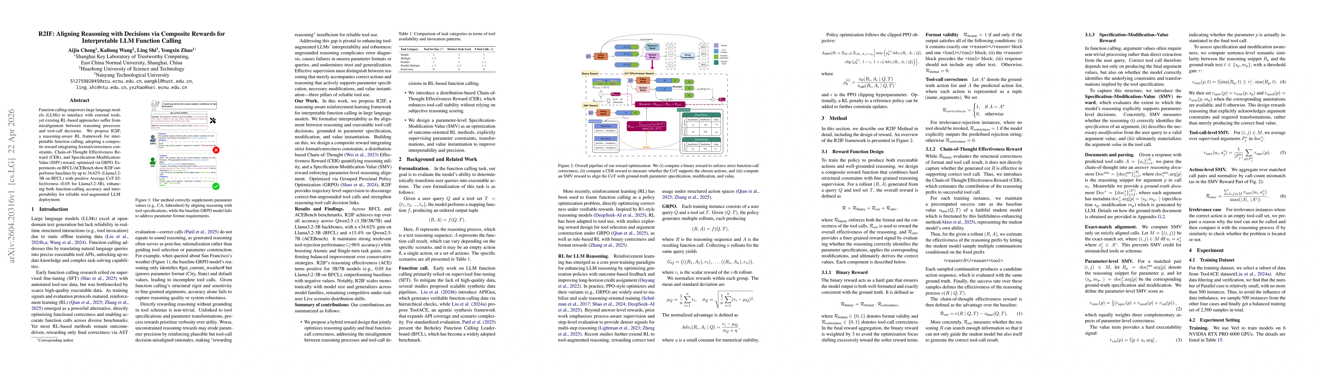 Thumbnail for R2IF: Aligning Reasoning with Decisions via Composite Rewards for Interpretable LLM Function Calling