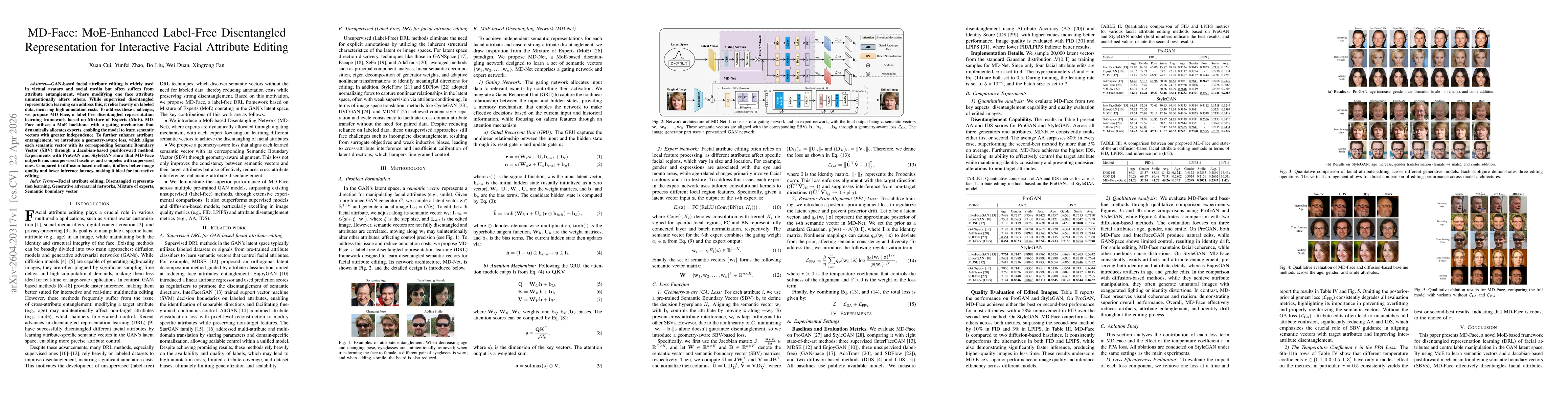 Thumbnail for MD-Face: MoE-Enhanced Label-Free Disentangled Representation for Interactive Facial Attribute Editing