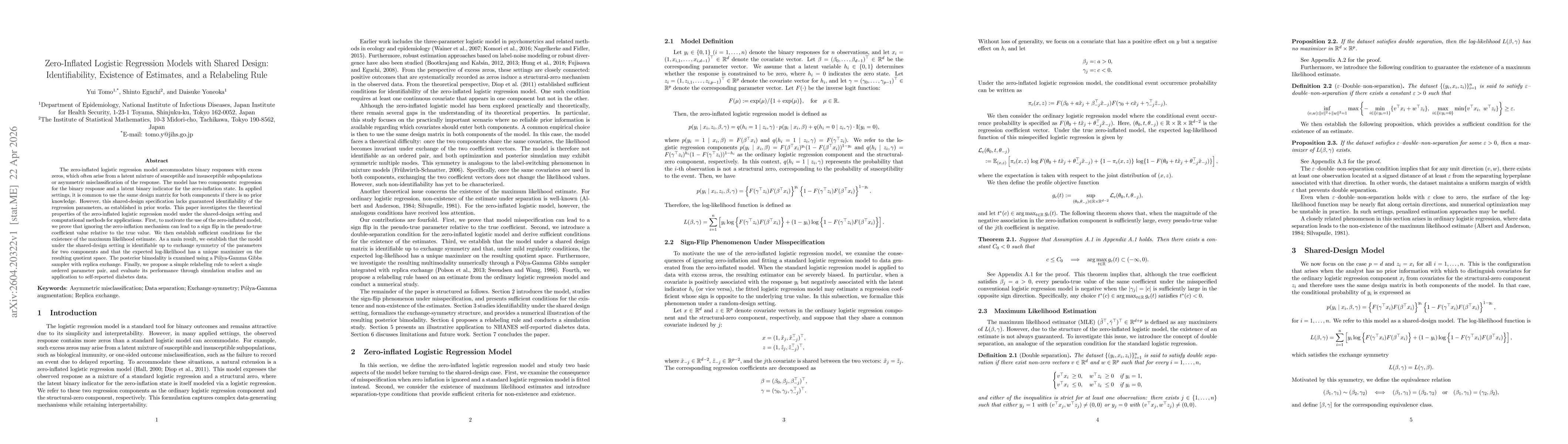 Thumbnail for Zero-Inflated Logistic Regression Models with Shared Design: Identifiability, Existence of Estimates, and a Relabeling Rule
