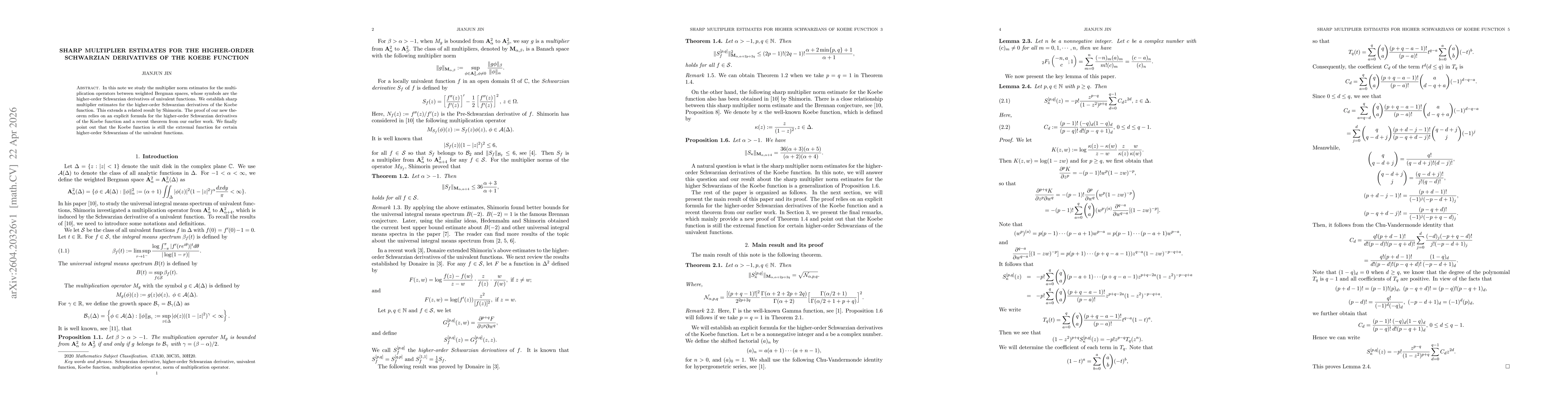 Thumbnail for Sharp multiplier estimates for the higher-order Schwarzian derivatives of the Koebe function