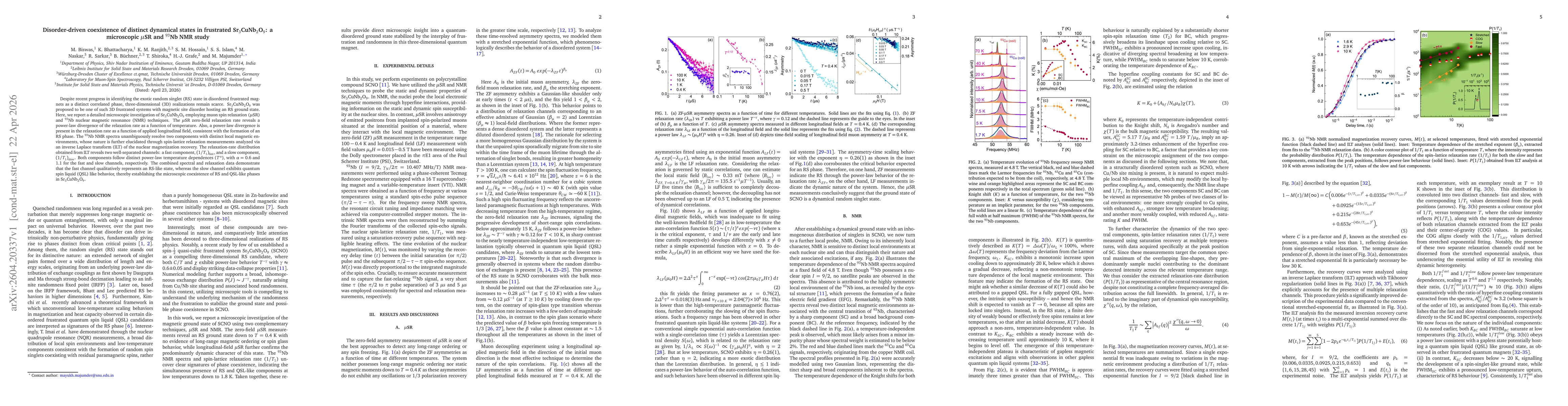 Thumbnail for Disorder-driven coexistence of distinct dynamical states in frustrated Sr$_3$CuNb$_2$O$_9$: a microscopic $μ$SR and $^{93}$Nb NMR study
