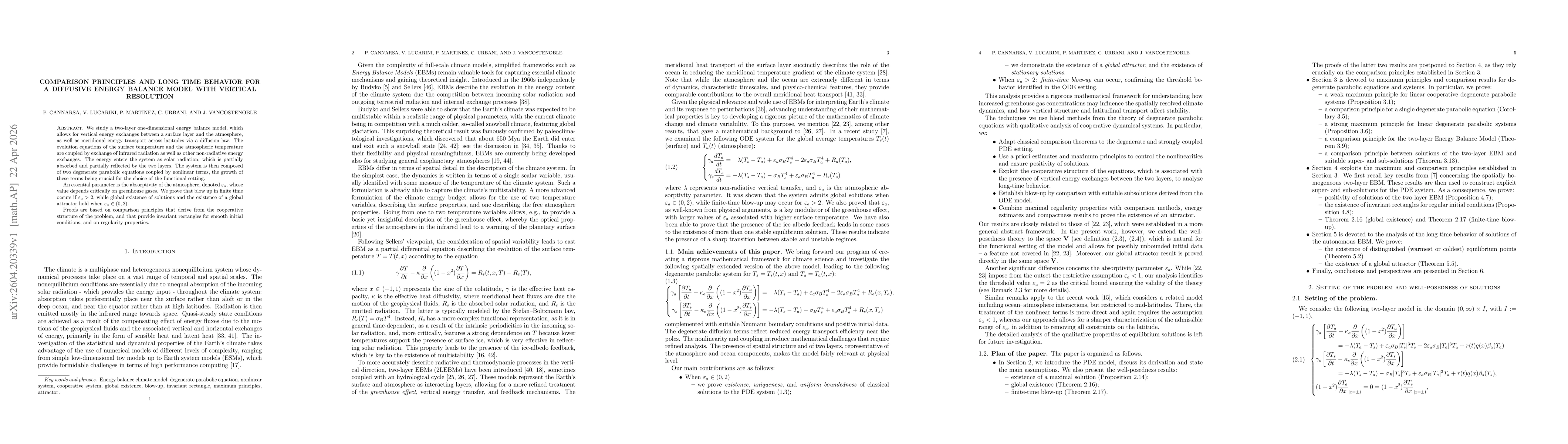 Thumbnail for Comparison principles and long time behavior for a diffusive Energy Balance Model with vertical resolution