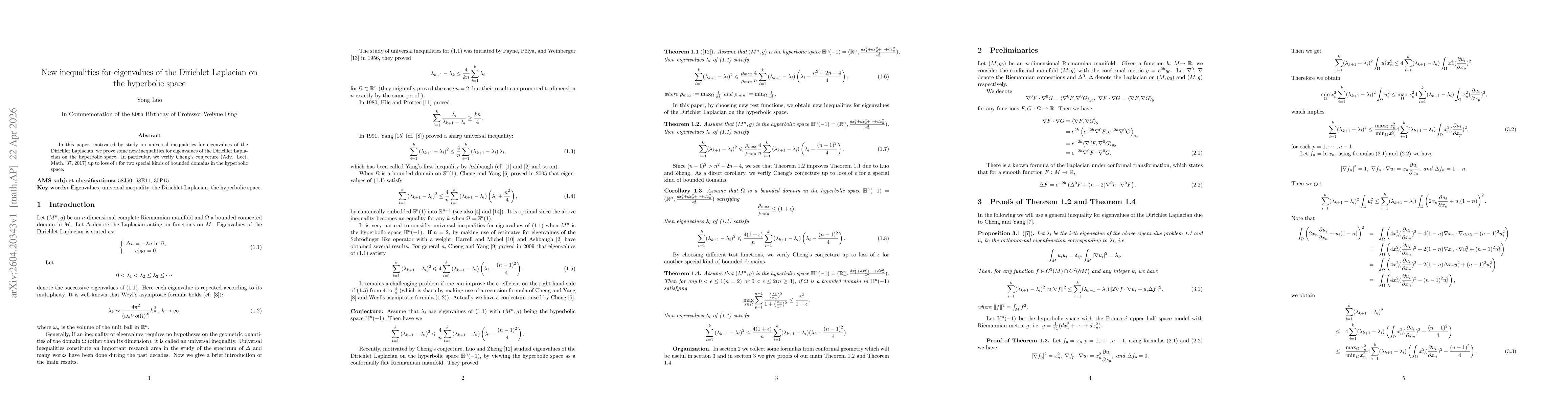 Thumbnail for New inequalities for eigenvalues of the Dirichlet Laplacian on the hyperbolic space