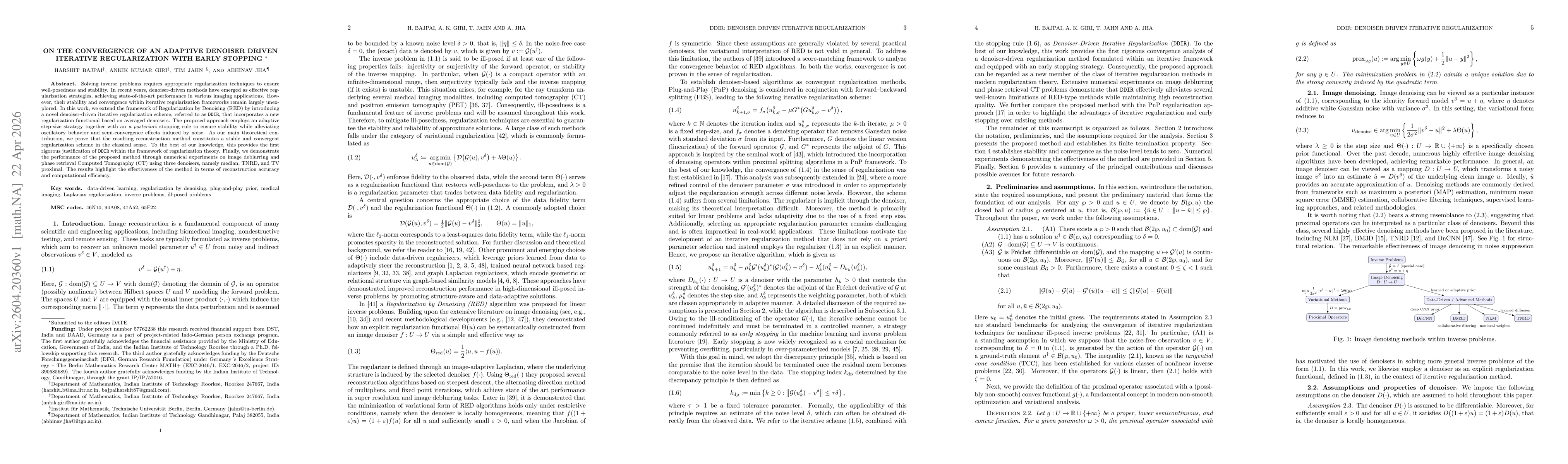Thumbnail for On the convergence of an adaptive denoiser driven iterative regularization with early stopping