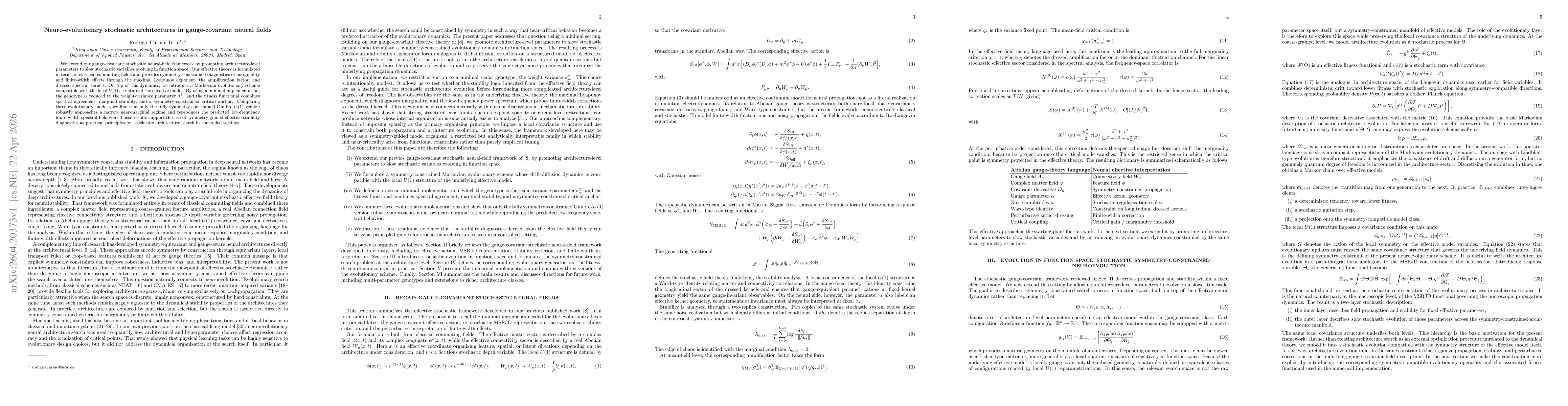 Thumbnail for Neuro-evolutionary stochastic architectures in gauge-covariant neural fields