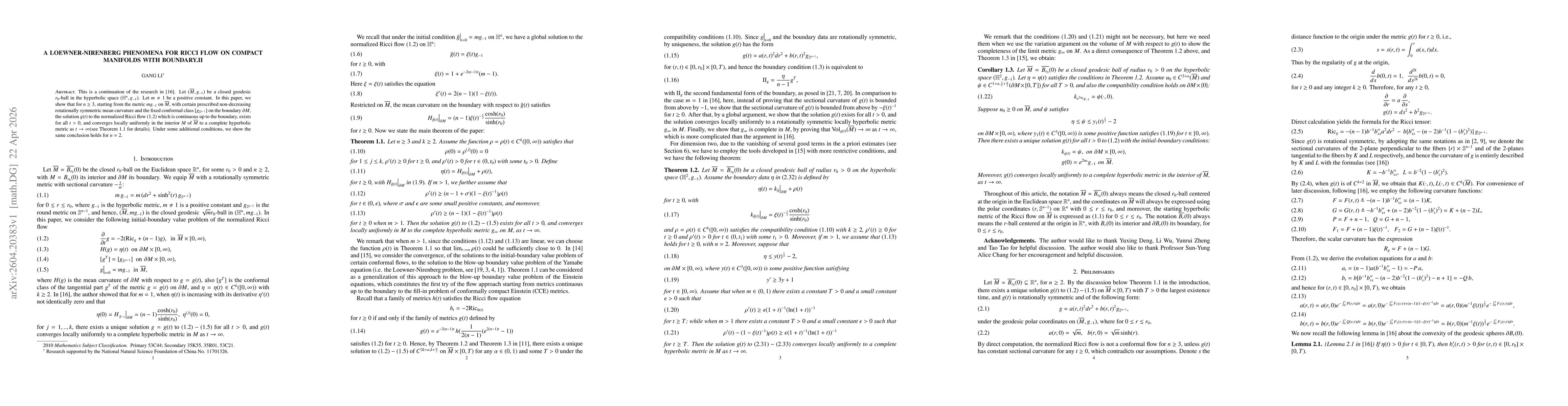 Thumbnail for A Loewner-Nirenberg phenomena for Ricci flow on compact manifolds with boundary.II