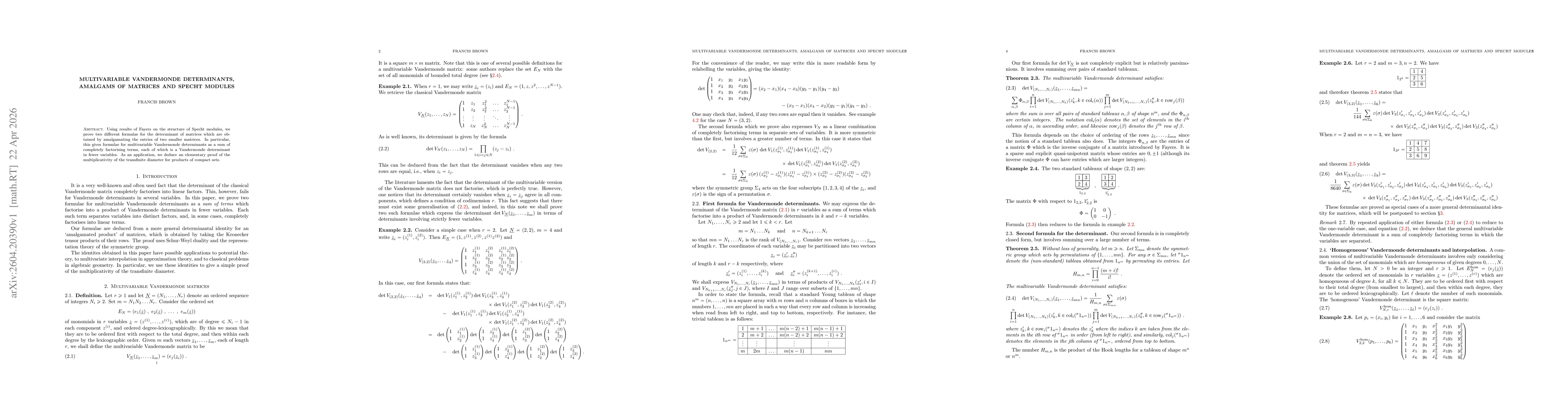 Thumbnail for Multivariable Vandermonde determinants, amalgams of matrices and Specht modules