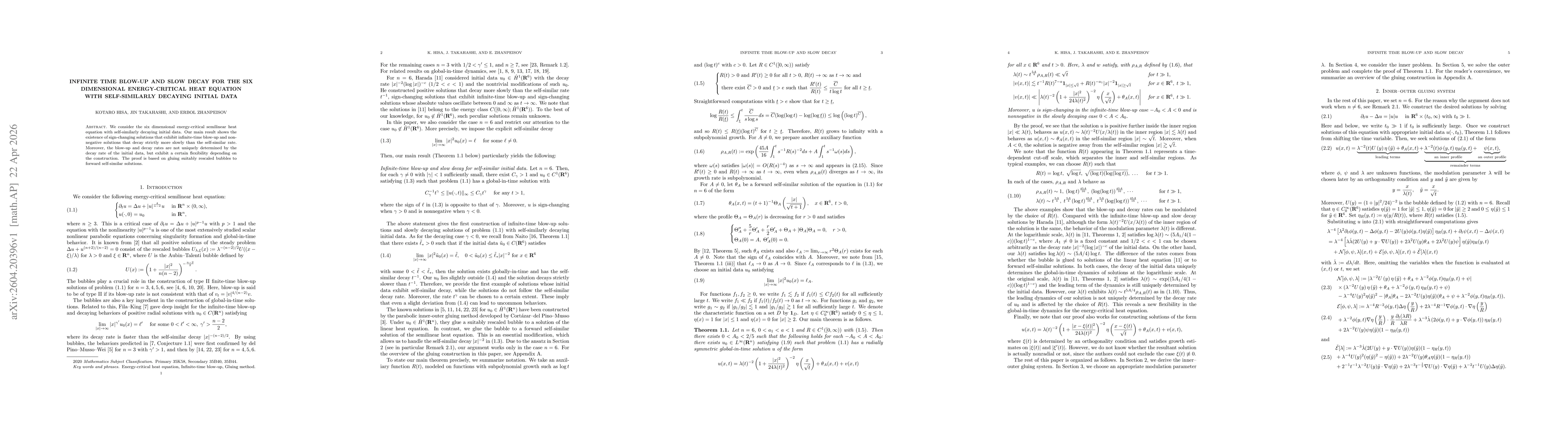Thumbnail for Infinite time blow-up and slow decay for the six dimensional energy-critical heat equation with self-similarly decaying initial data