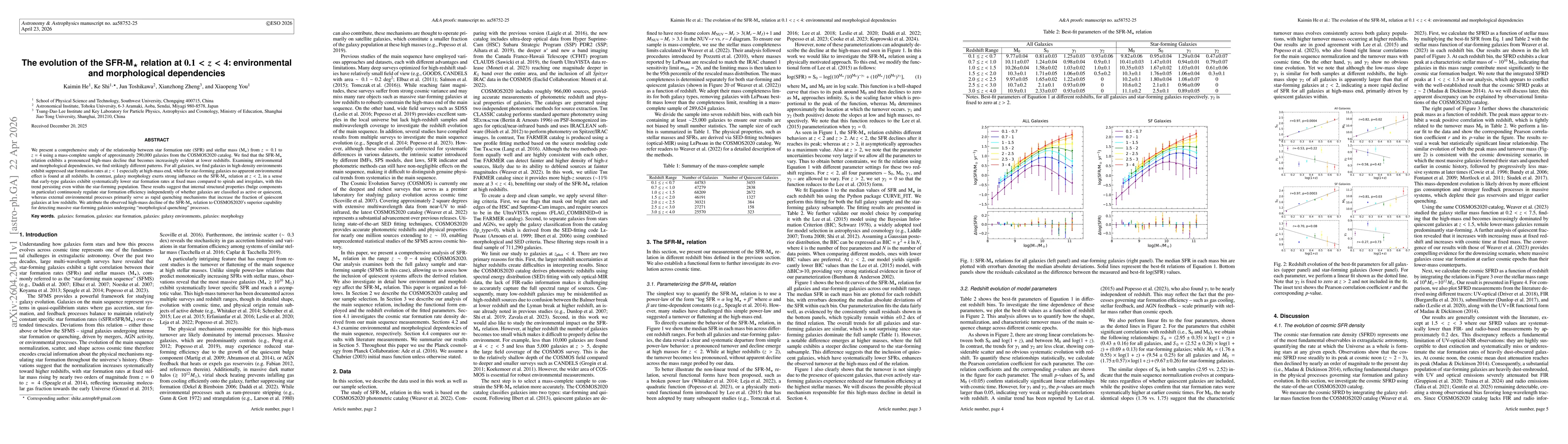 Thumbnail for The Evolution of the SFR-M_* relation at 0.1<z<4: Environmental and Morphological Dependencies