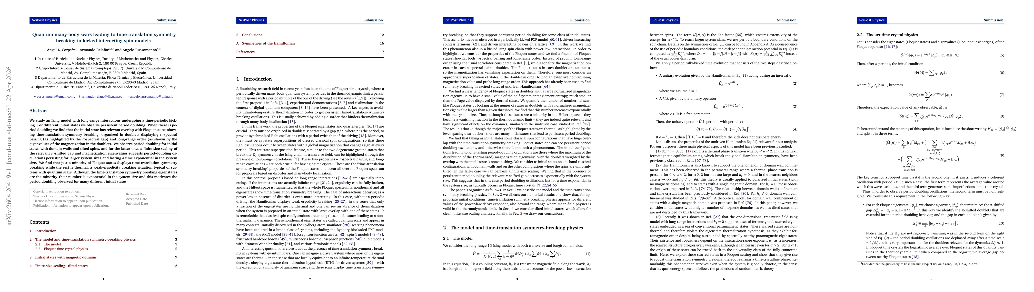 Thumbnail for Quantum many-body scars leading to time-translation symmetry breaking in kicked interacting spin models