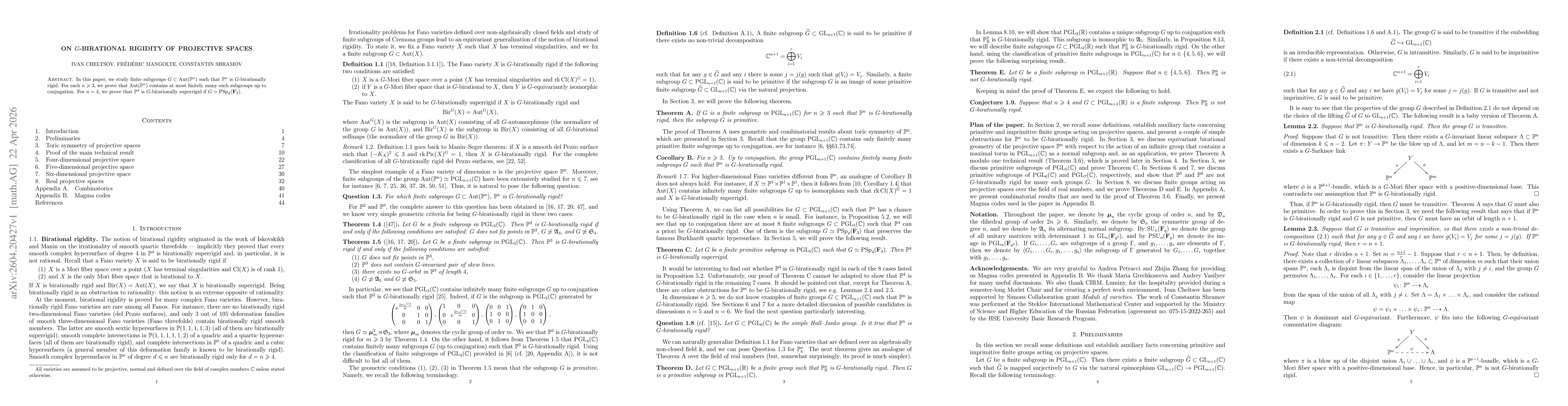 Thumbnail for On G-birational rigidity of projective spaces