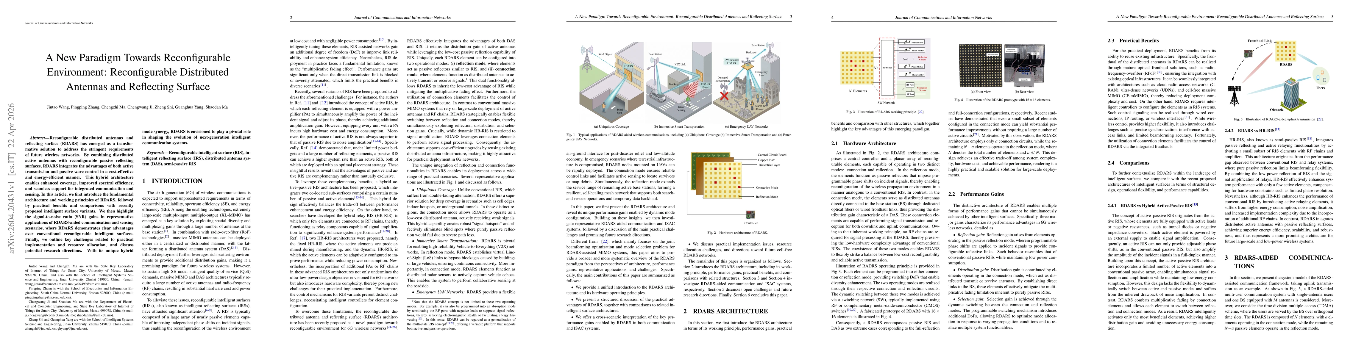 Thumbnail for A New Paradigm Towards Reconfigurable Environment: Reconfigurable Distributed Antennas and Reflecting Surface