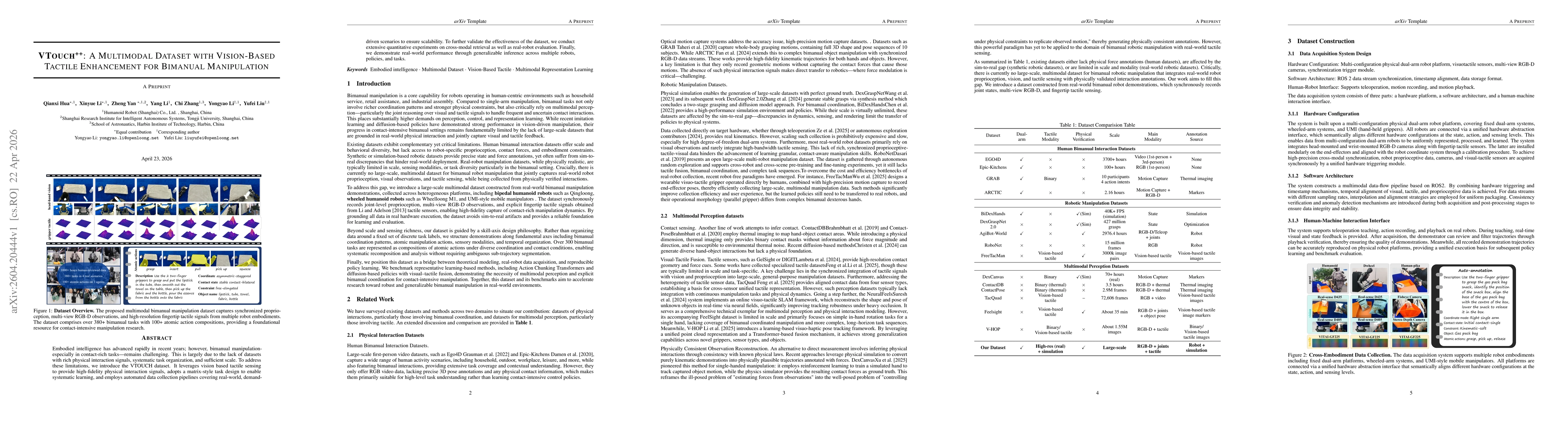Thumbnail for VTouch++: A Multimodal Dataset with Vision-Based Tactile Enhancement for Bimanual Manipulation