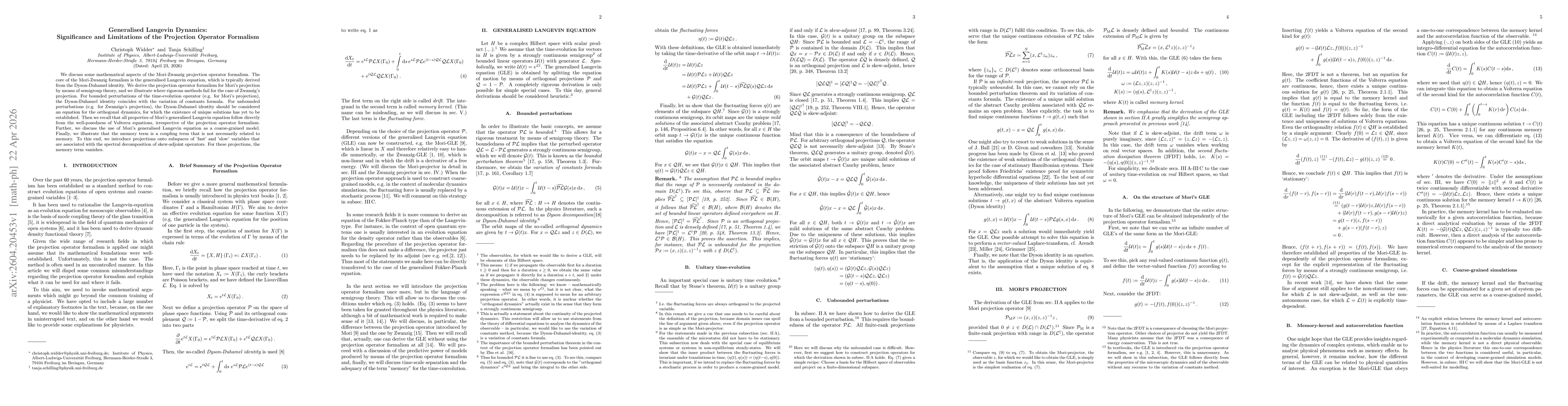 Thumbnail for Generalised Langevin Dynamics: Significance and Limitations of the Projection Operator Formalism