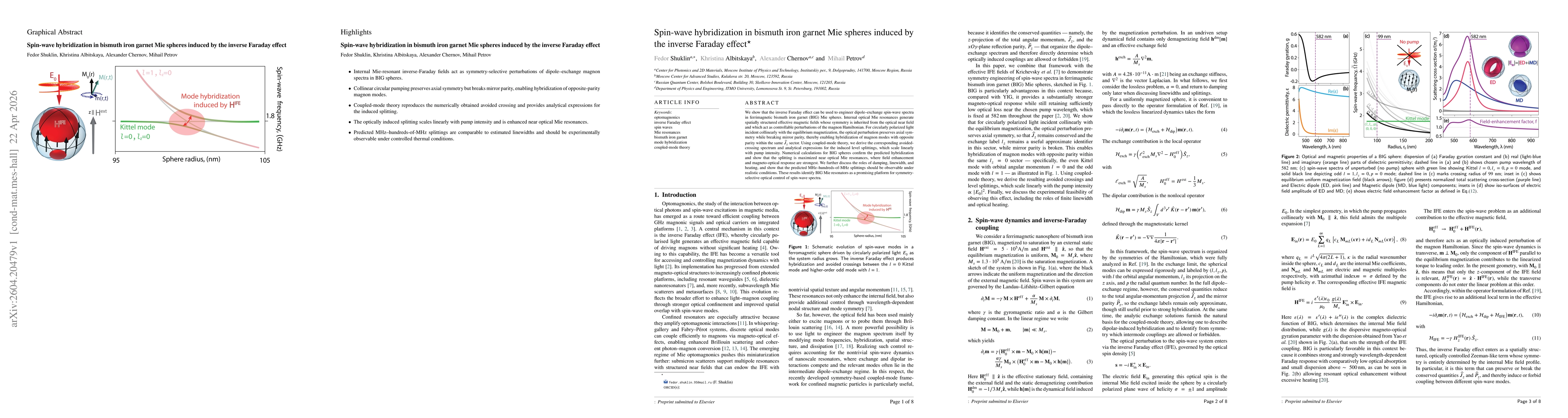 Thumbnail for Spin-wave hybridization in bismuth iron garnet Mie spheres induced by the inverse Faraday effect