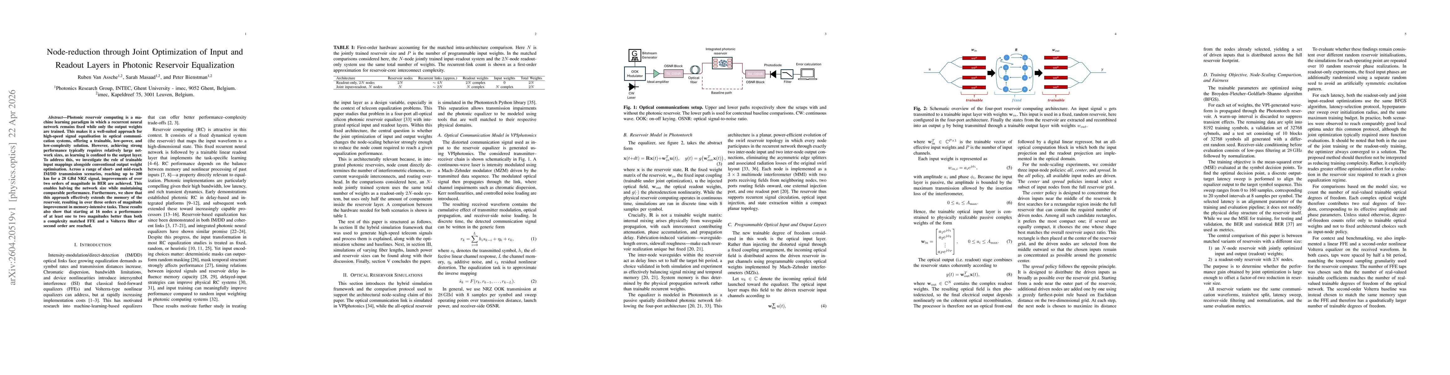Thumbnail for Node-reduction through Joint Optimization of Input and Readout Layers in Photonic Reservoir Equalization