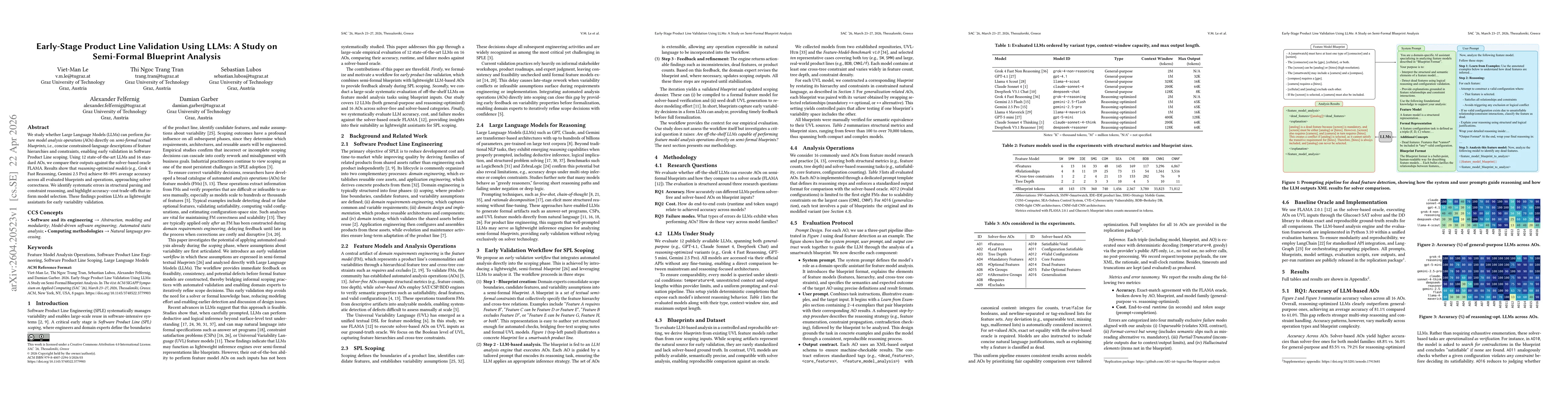 Thumbnail for Early-Stage Product Line Validation Using LLMs: A Study on Semi-Formal Blueprint Analysis
