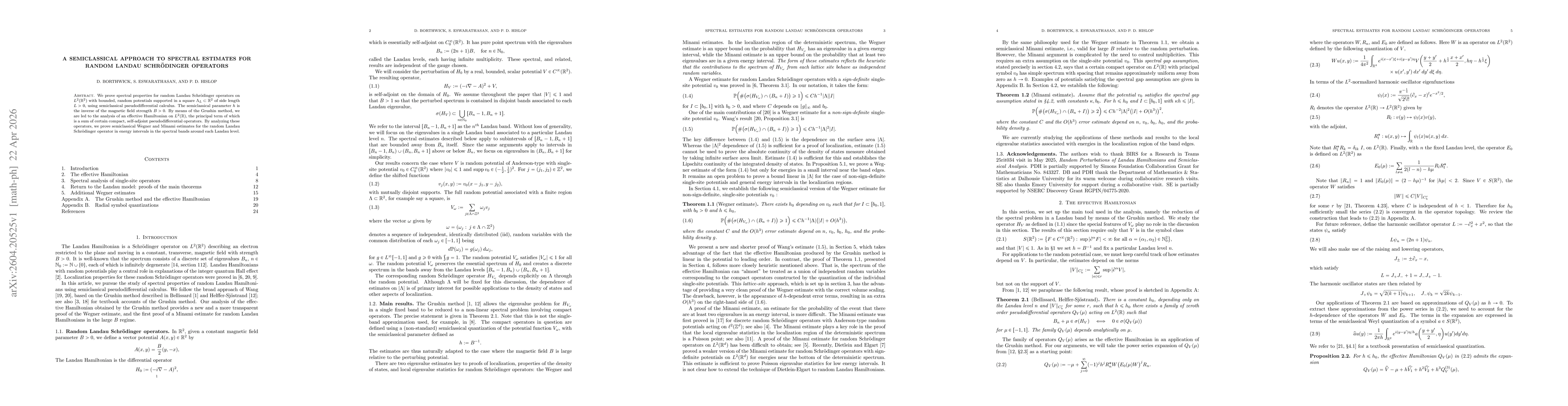 Thumbnail for A semiclassical approach to spectral estimates for random Landau Schrodinger operators