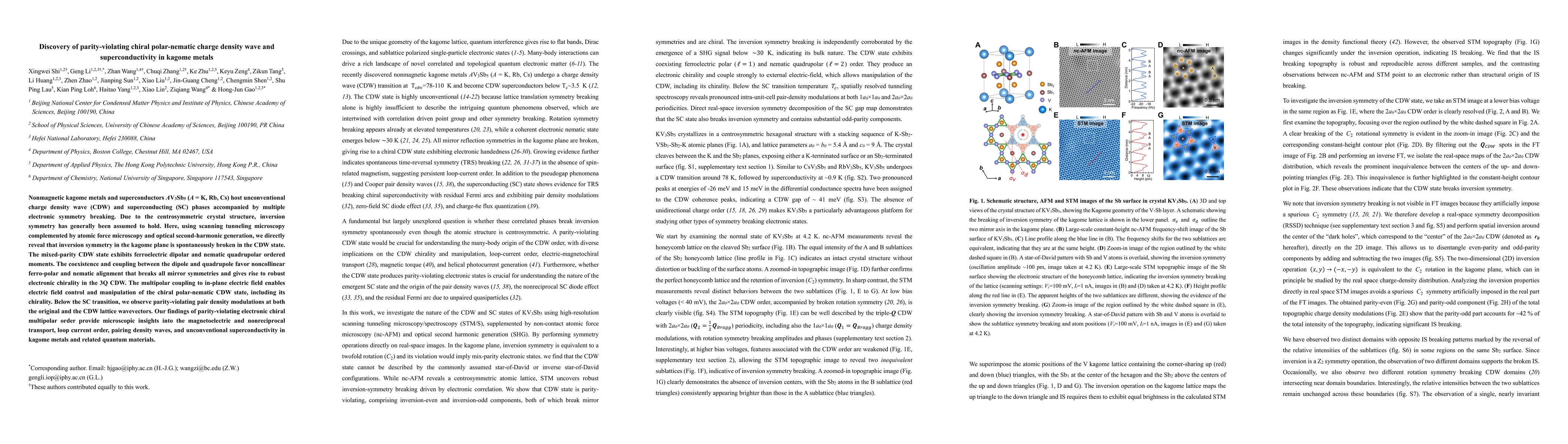 Thumbnail for Discovery of parity-violating chiral polar-nematic charge density wave and superconductivity in kagome metals