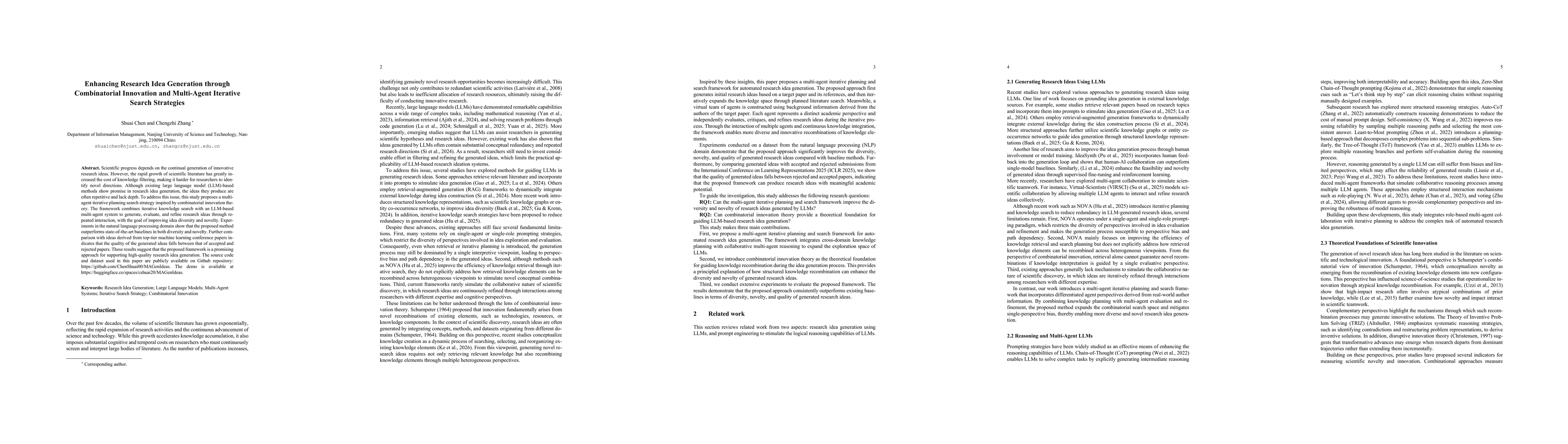 Thumbnail for Enhancing Research Idea Generation through Combinatorial Innovation and Multi-Agent Iterative Search Strategies