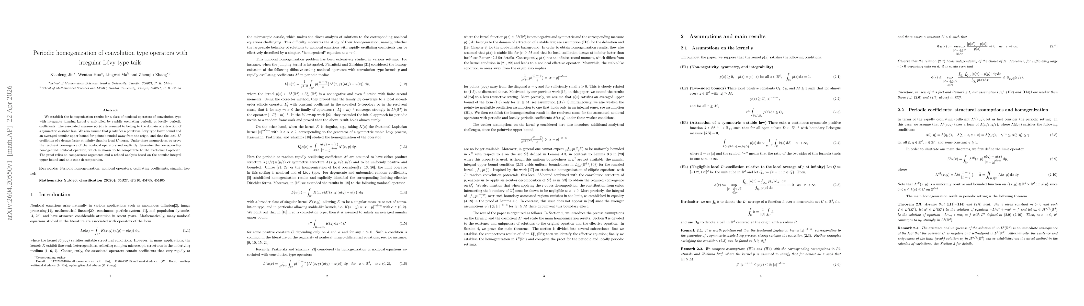 Thumbnail for Periodic homogenization of convolution type operators with irregular Lévy type tails