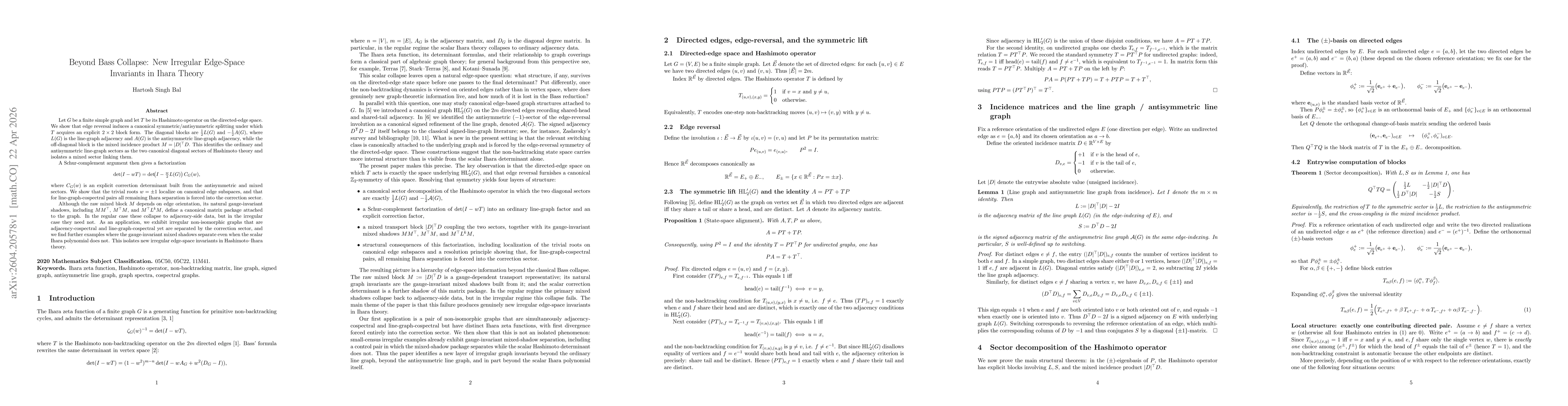Thumbnail for Beyond Bass Collapse: New Irregular Edge-Space Invariants in Ihara Theory
