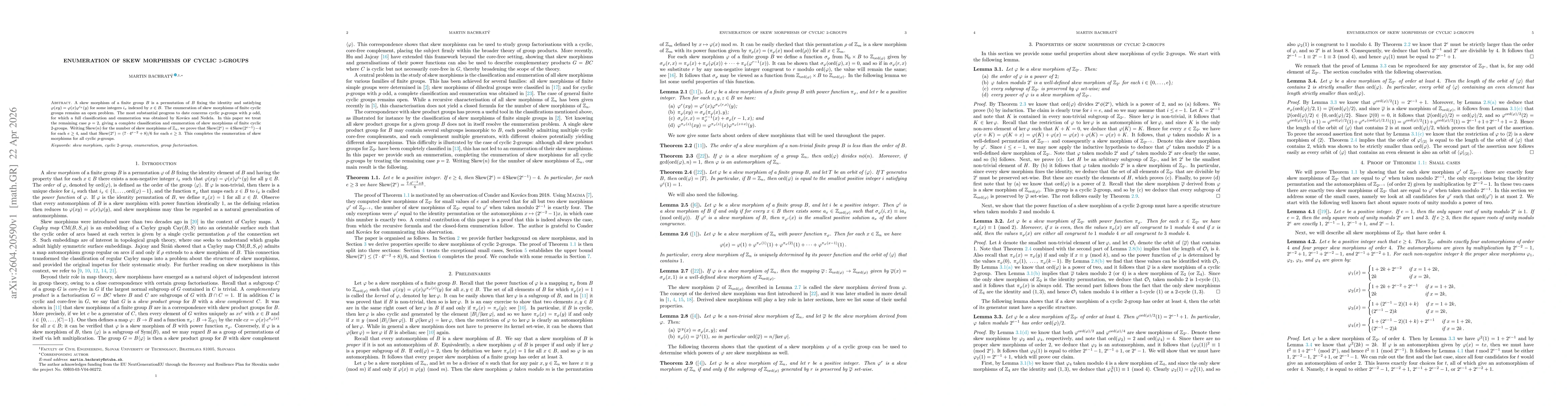 Thumbnail for Enumeration of skew morphisms of cyclic $2$-groups