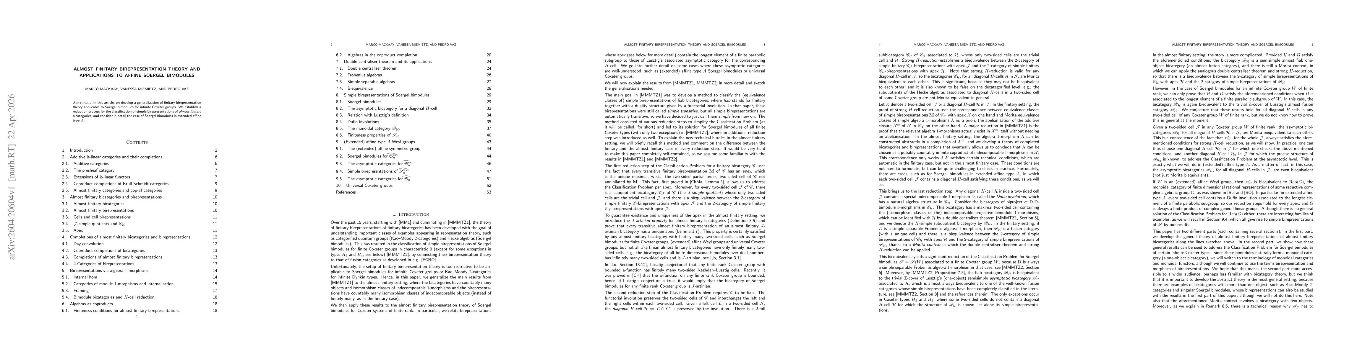 Thumbnail for Almost finitary birepresentation theory and applications to affine Soergel bimodules
