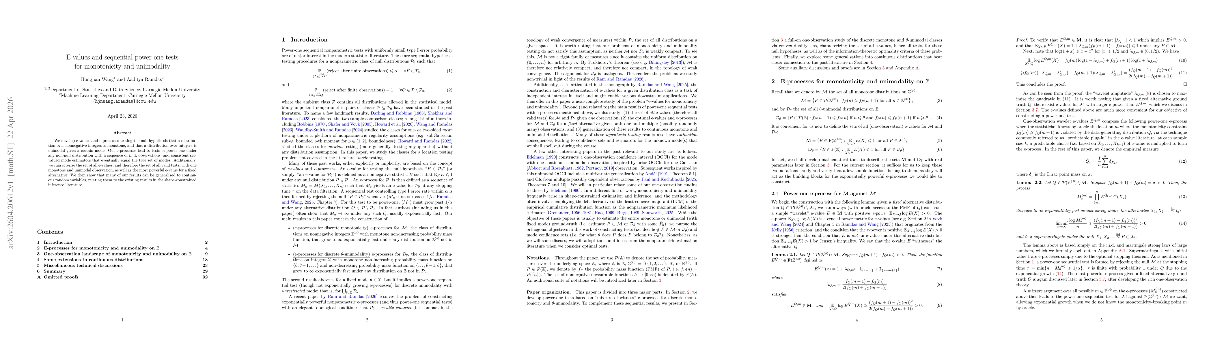 Thumbnail for E-values and sequential power-one tests for monotonicity and unimodality