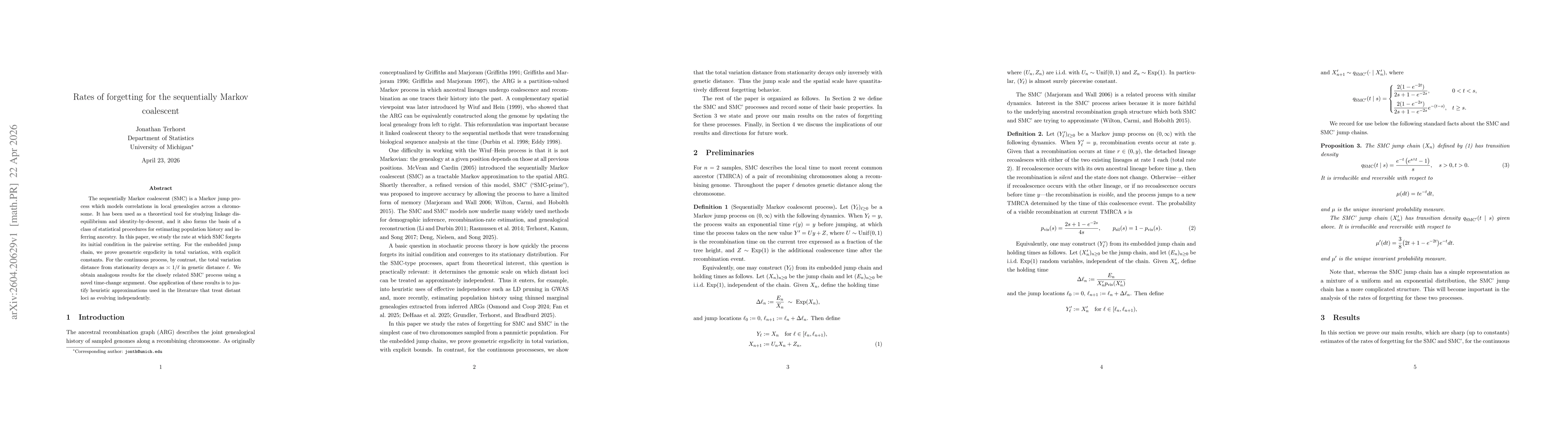 Thumbnail for Rates of forgetting for the sequentially Markov coalescent