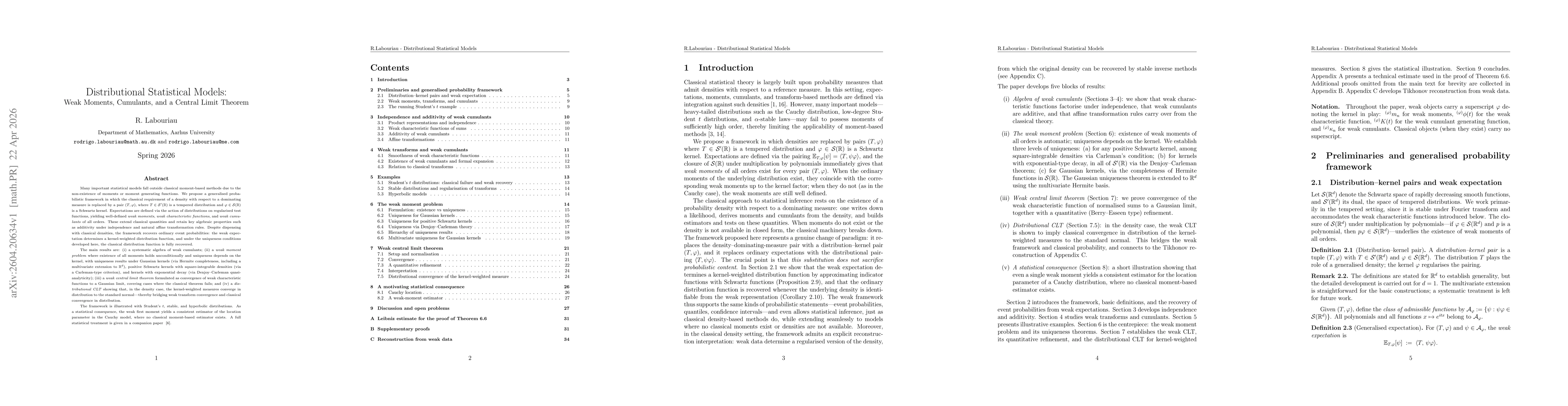 Thumbnail for Distributional Statistical Models: Weak Moments, Cumulants, and a Central Limit Theorem