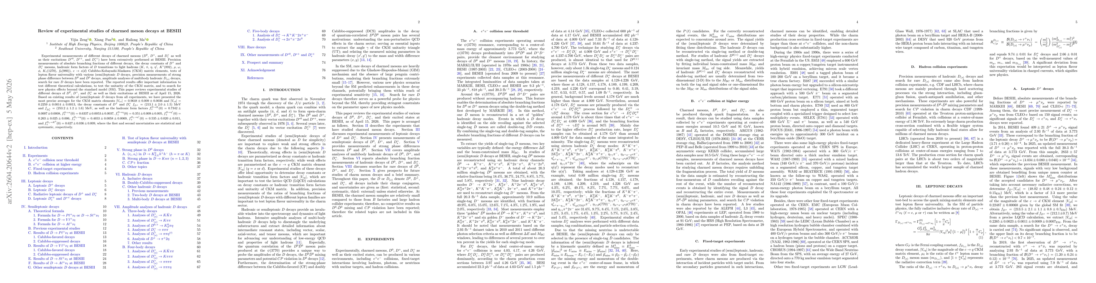 Thumbnail for Review of experimental studies of charmed meson decays at BESIII