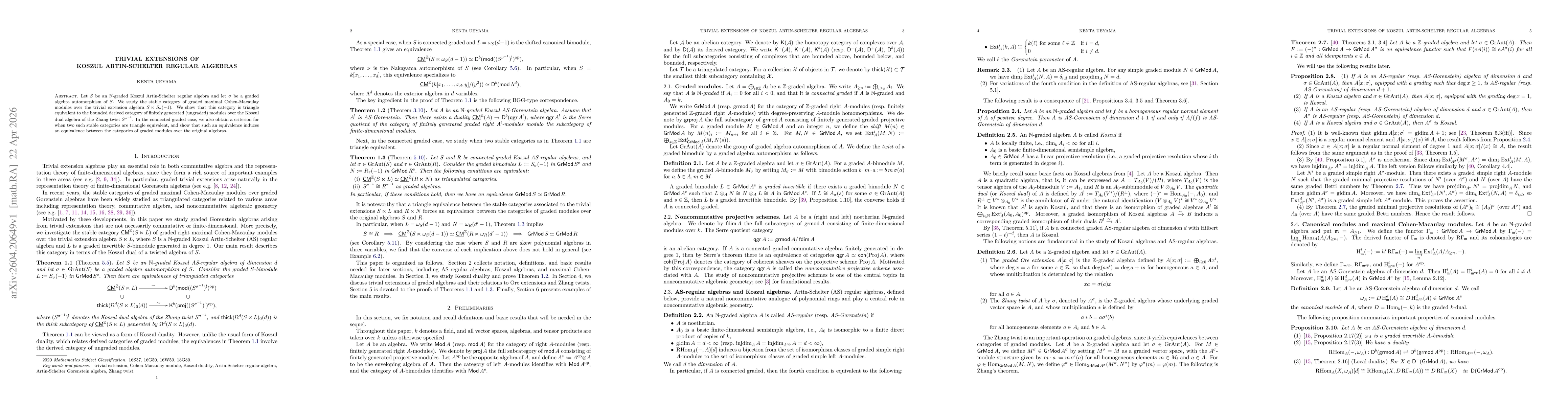 Thumbnail for Trivial extensions of Koszul Artin-Schelter regular algebras