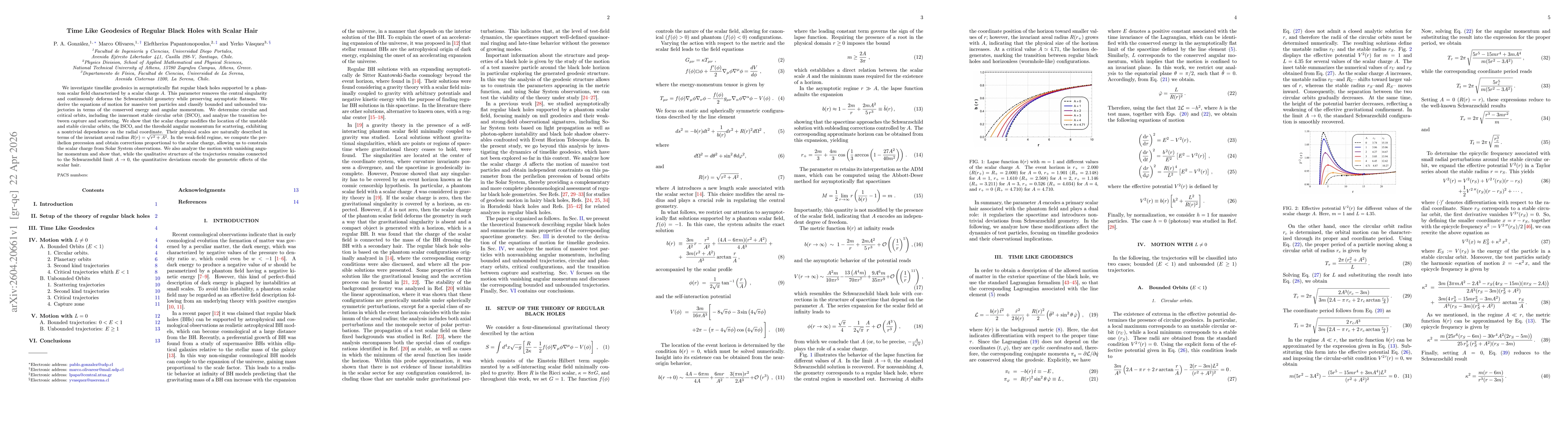 Thumbnail for Time Like Geodesics of Regular Black Holes with Scalar Hair