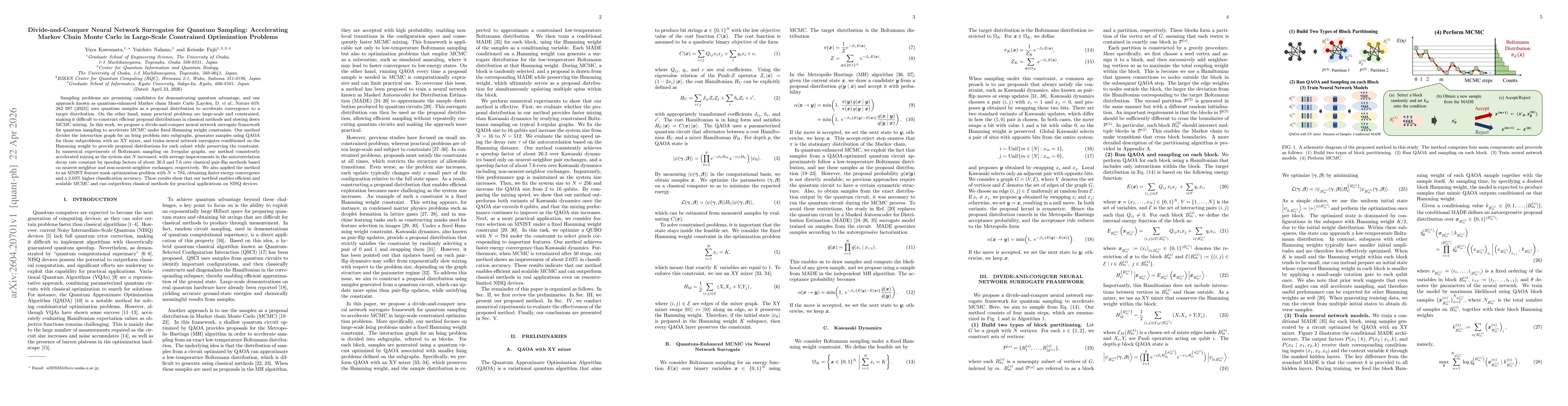 Thumbnail for Divide-and-Conquer Neural Network Surrogates for Quantum Sampling: Accelerating Markov Chain Monte Carlo in Large-Scale Constrained Optimization Problems
