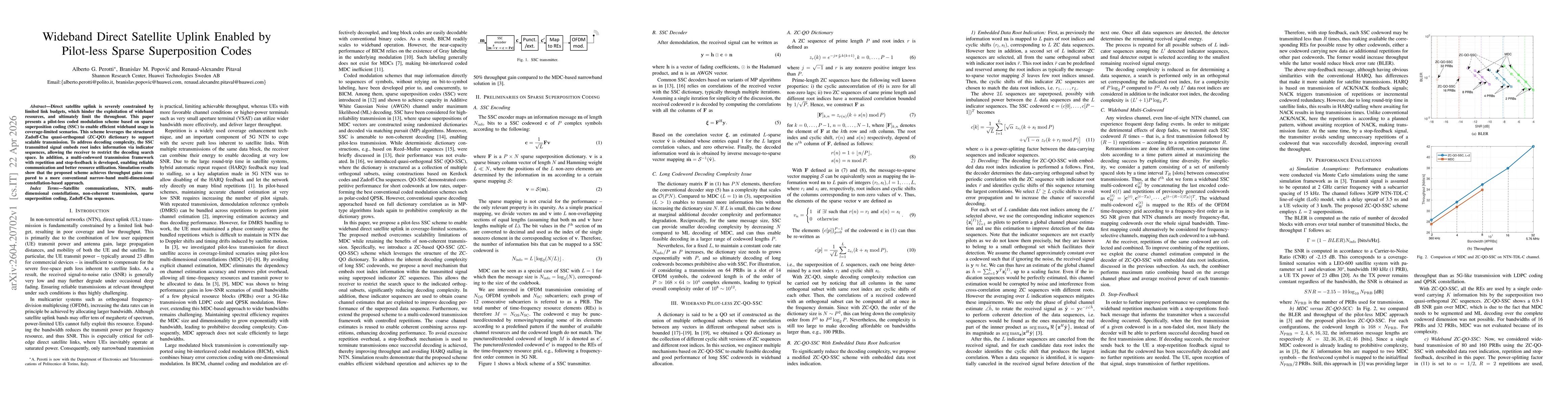 Thumbnail for Wideband Direct Satellite Uplink Enabled by Pilot-less Sparse Superposition Codes