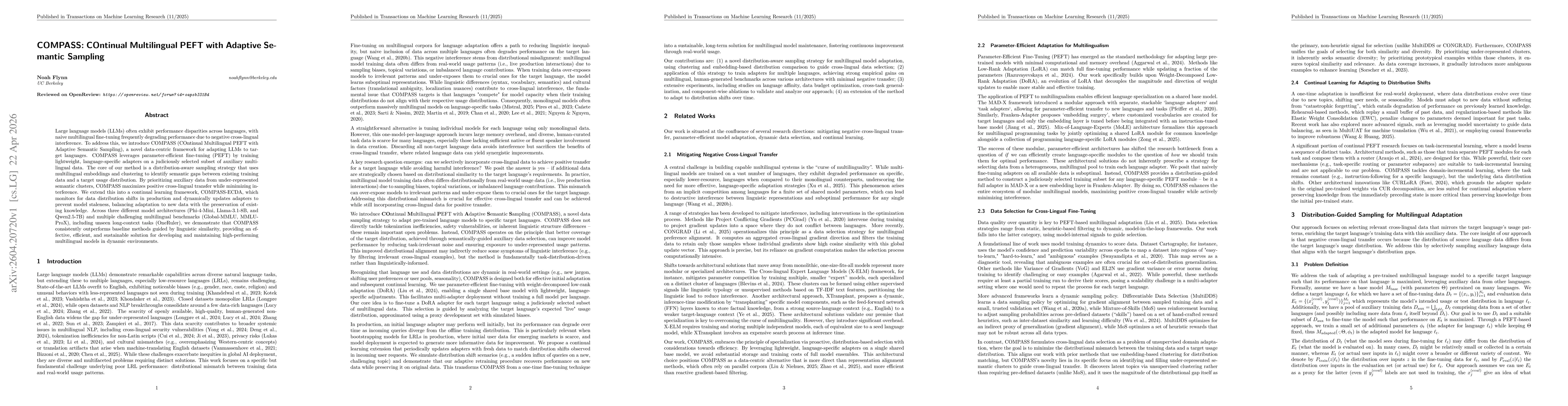 Thumbnail for COMPASS: COntinual Multilingual PEFT with Adaptive Semantic Sampling