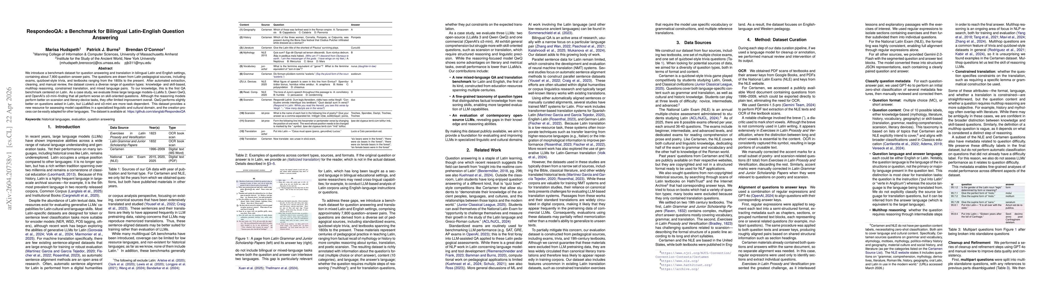 Thumbnail for RespondeoQA: a Benchmark for Bilingual Latin-English Question Answering
