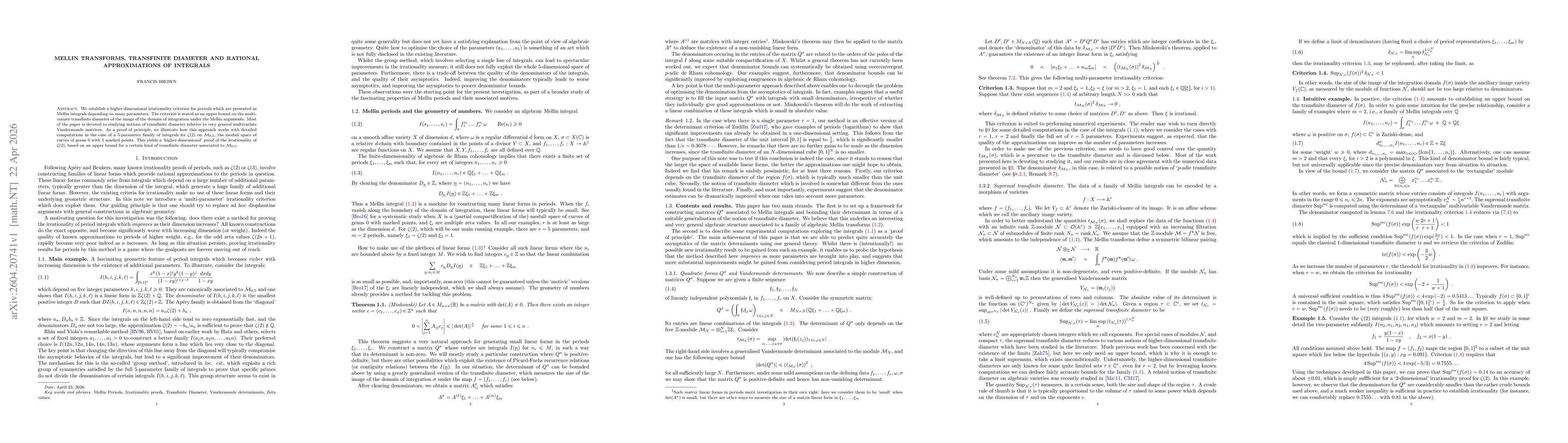 Thumbnail for Mellin transforms, transfinite diameter and rational approximations of integrals