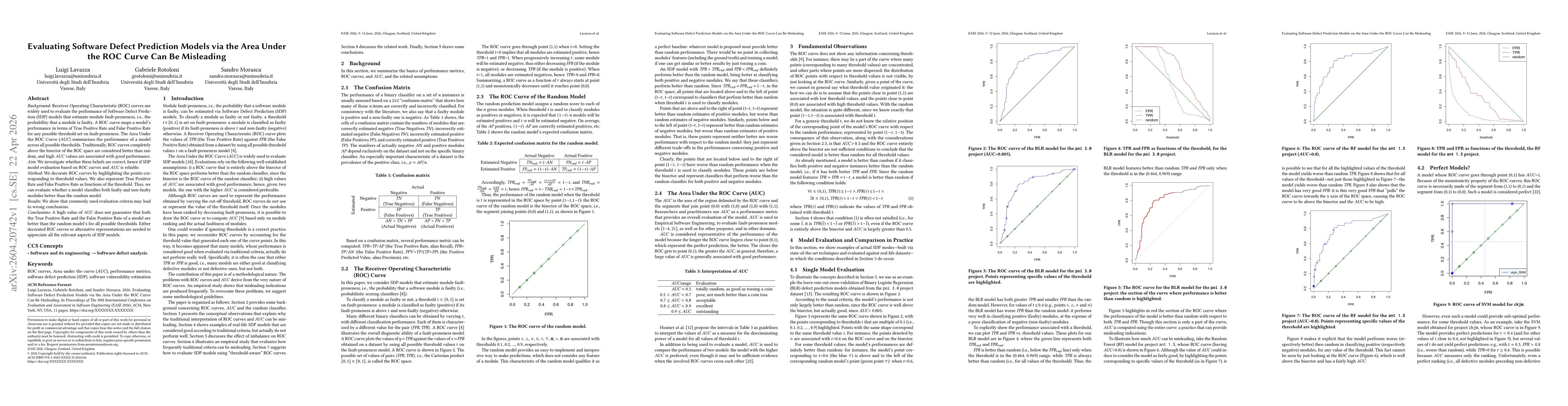 Thumbnail for Evaluating Software Defect Prediction Models via the Area Under the ROC Curve Can Be Misleading