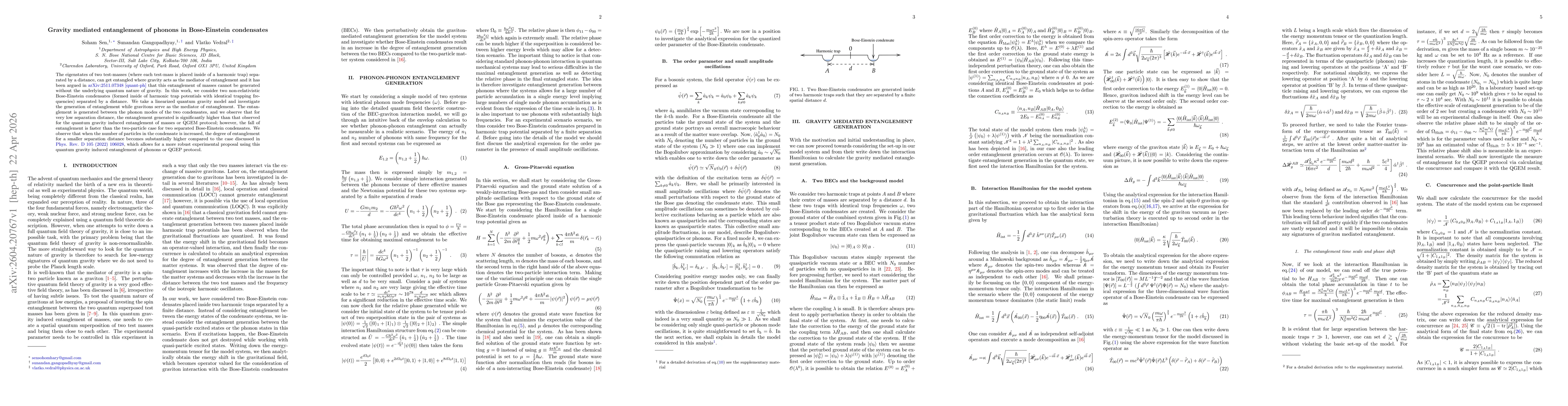Thumbnail for Gravity mediated entanglement of phonons in Bose-Einstein condensates