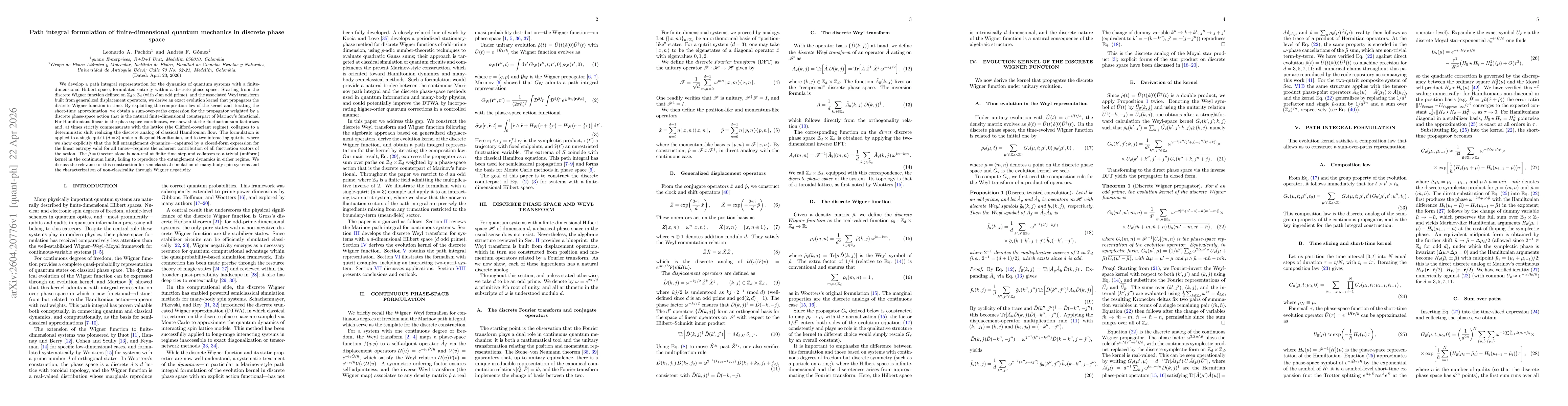 Thumbnail for Path integral formulation of finite-dimensional quantum mechanics in discrete phase space