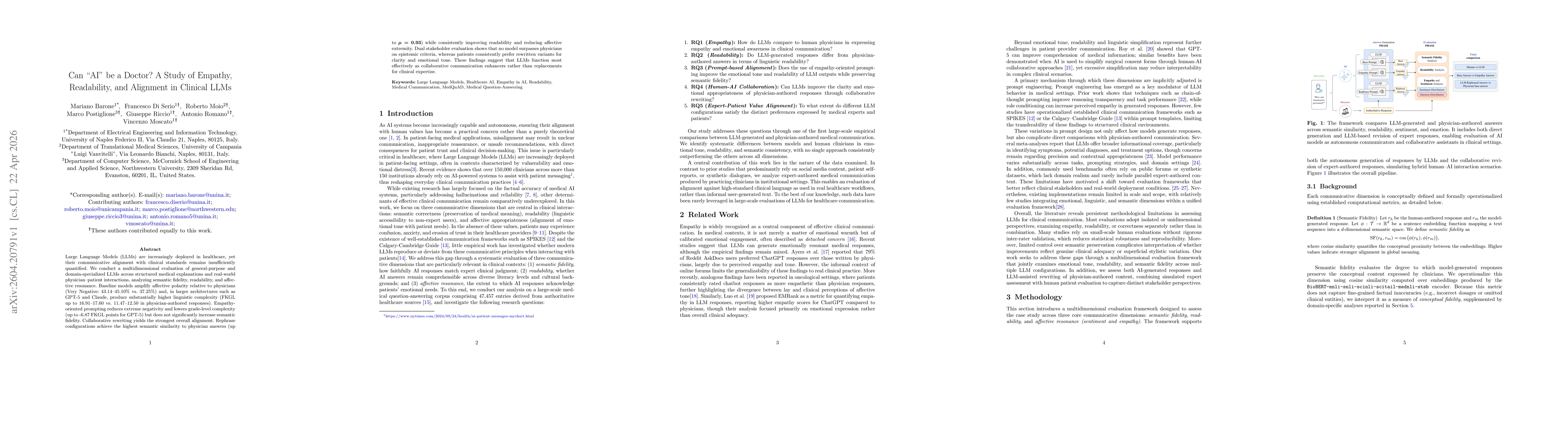 Thumbnail for Can "AI" Be a Doctor? A Study of Empathy, Readability, and Alignment in Clinical LLMs