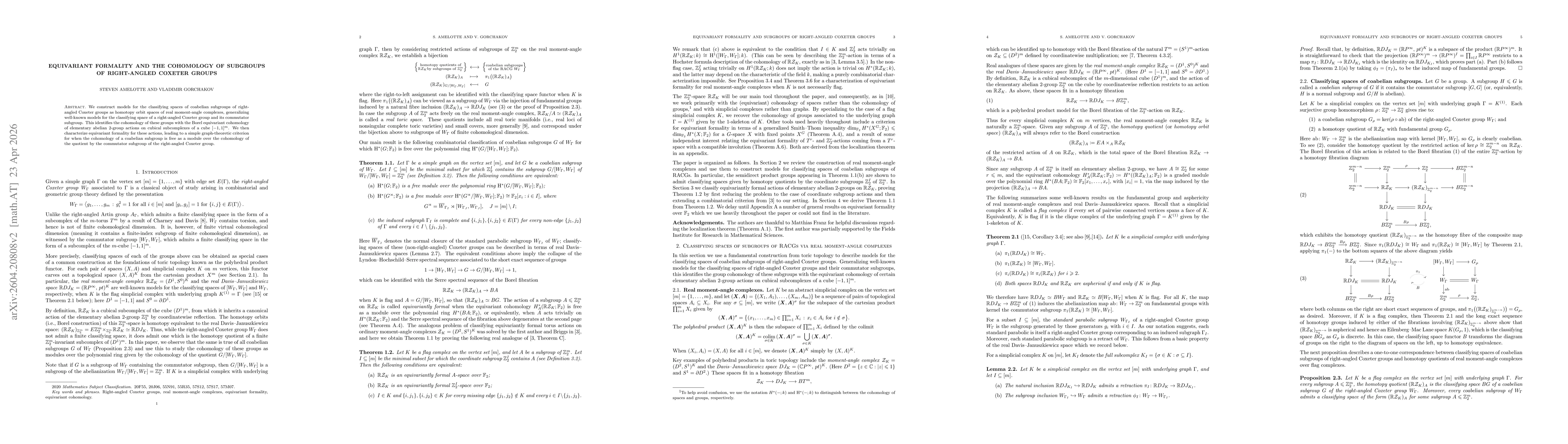 Thumbnail for Equivariant formality and the cohomology of subgroups of right-angled Coxeter groups