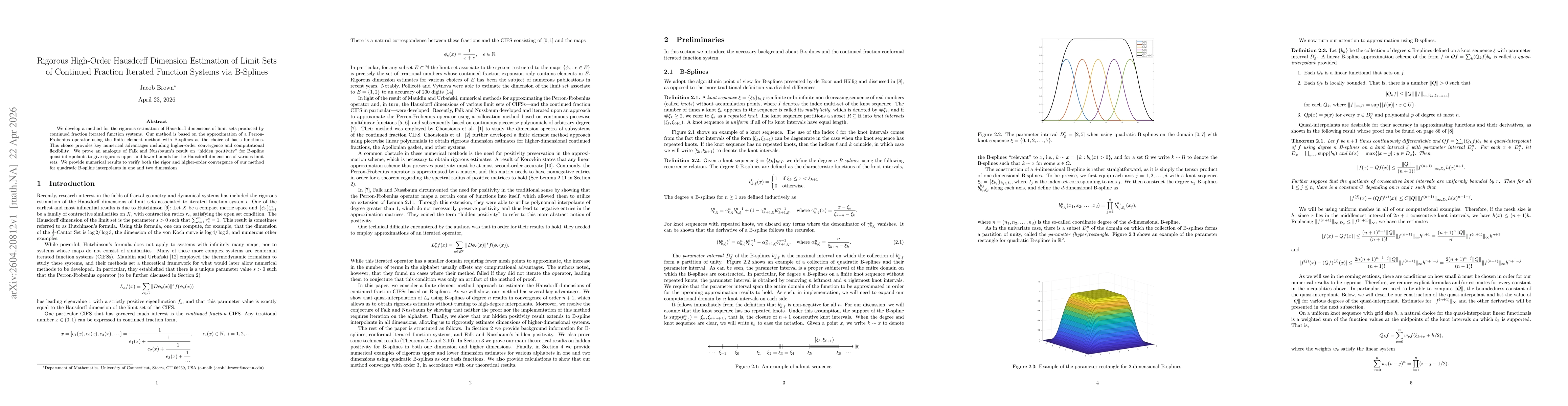 Thumbnail for Rigorous High-Order Hausdorff Dimension Estimation of Limit Sets of Continued Fraction Iterated Function Systems via B-Splines