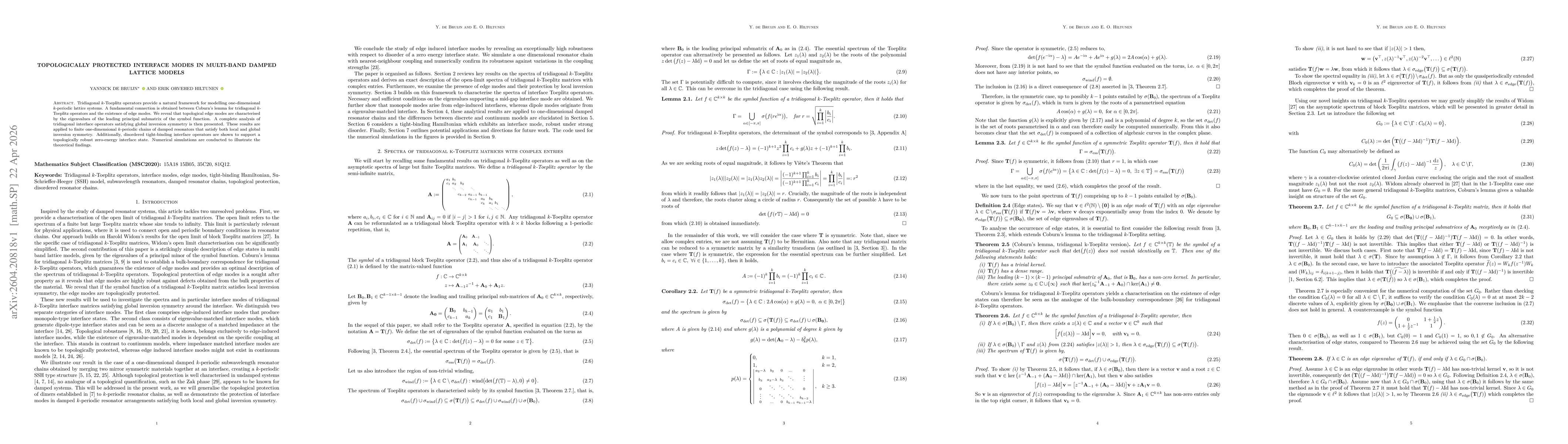Thumbnail for Topologically protected interface modes in multi-band damped lattice models