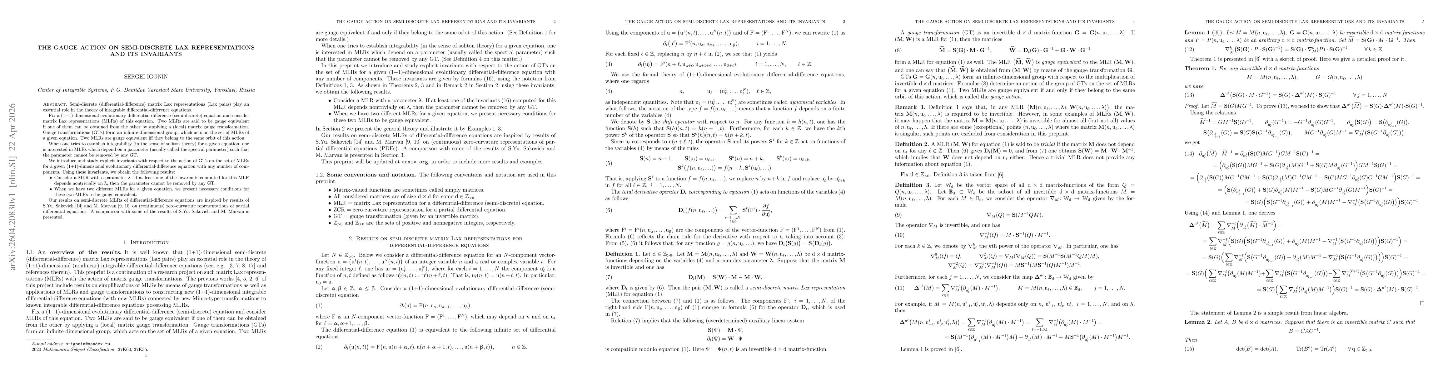 Thumbnail for The gauge action on semi-discrete Lax representations and its invariants