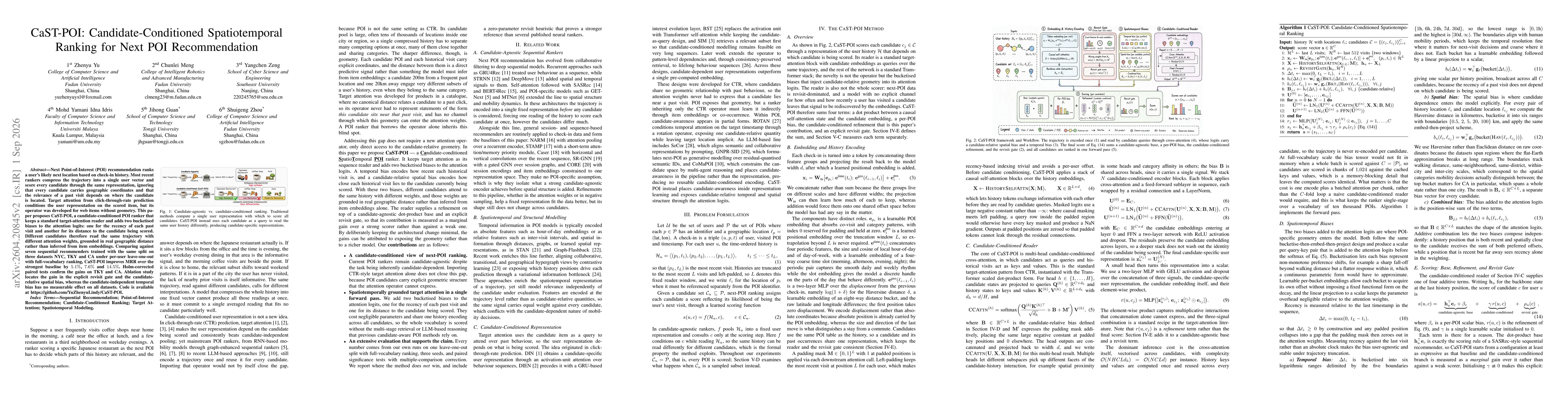 Thumbnail for CaST-POI: Candidate-Conditioned Spatiotemporal Modeling for Next POI Recommendation